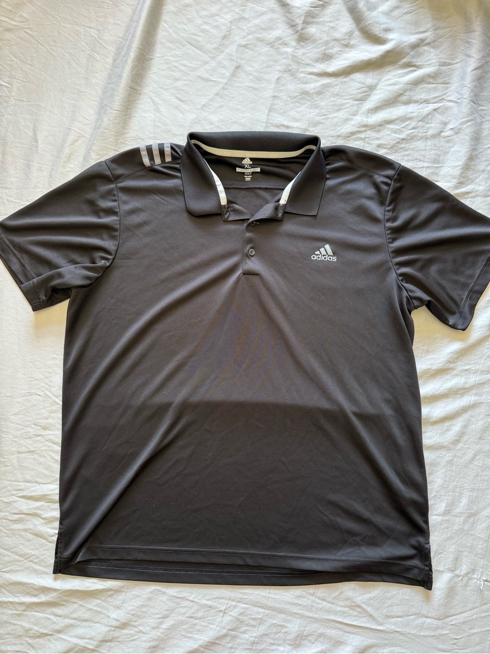 adidas Black Polo with White Logo and Shoulder Stripes